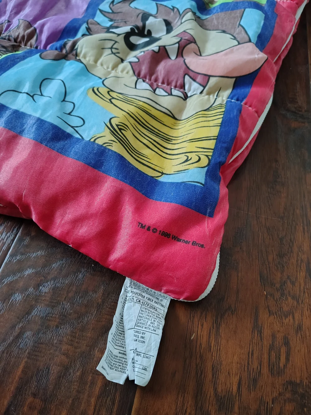 Vintage 90s Warner Brothers Totally Taz sleeping bag